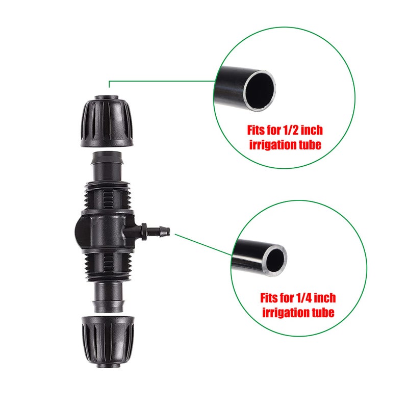 FOGWOWO 40 Pcs Barbed Tee 1/2 Inch to 1/4 Inch Drip Irrigation Fittings Kit for (1/2'' ID x 0.60''-0.63'' OD) 16mm Irrigation Tubing Anti-Drop Barbed Connectors 8 Tee,8 Four-way,4 Six- way,20 End Caps - Image 3